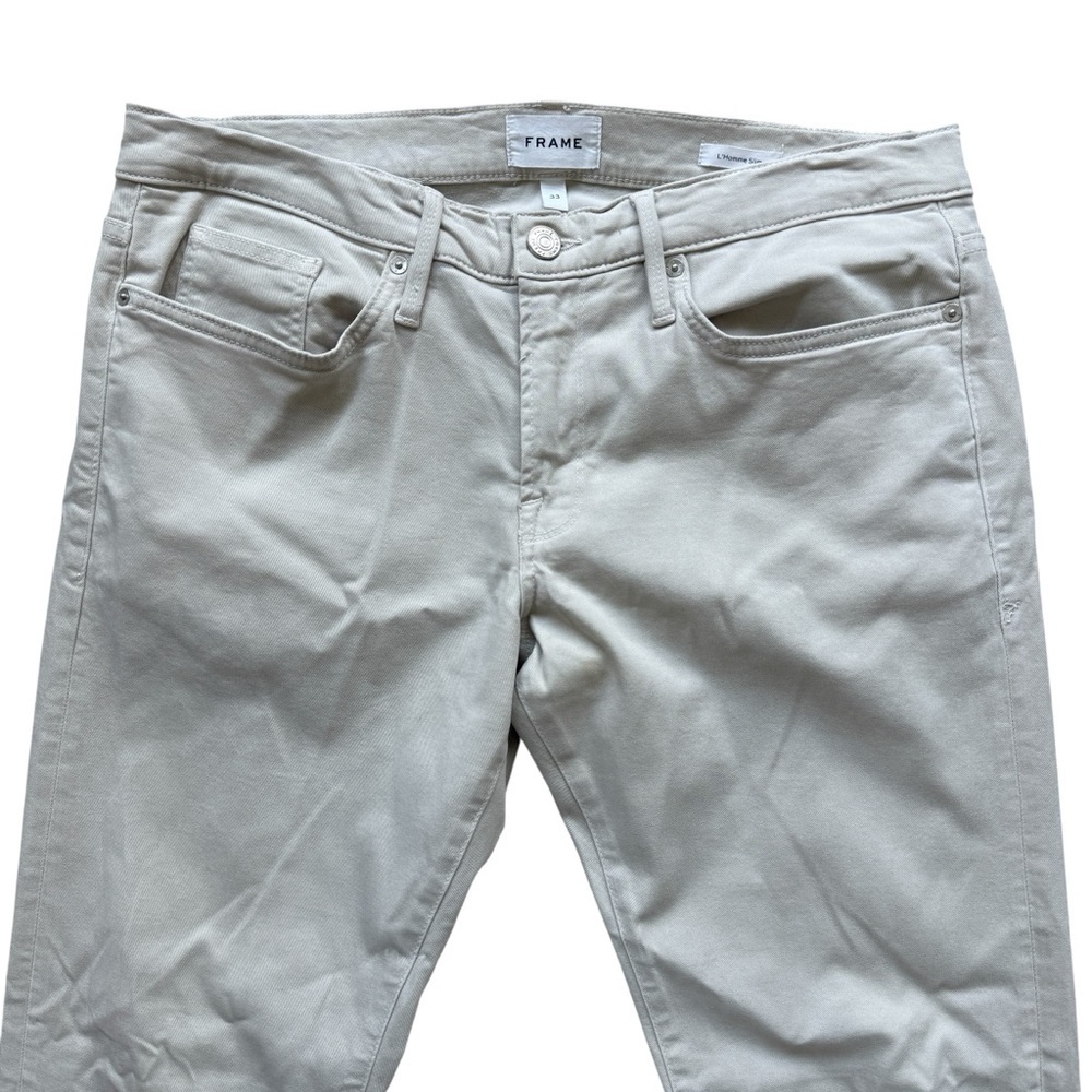 FRAME L’Homme Slim Jeans Men’s 33x32 Beige Premium Designer Stretch Denim Pants